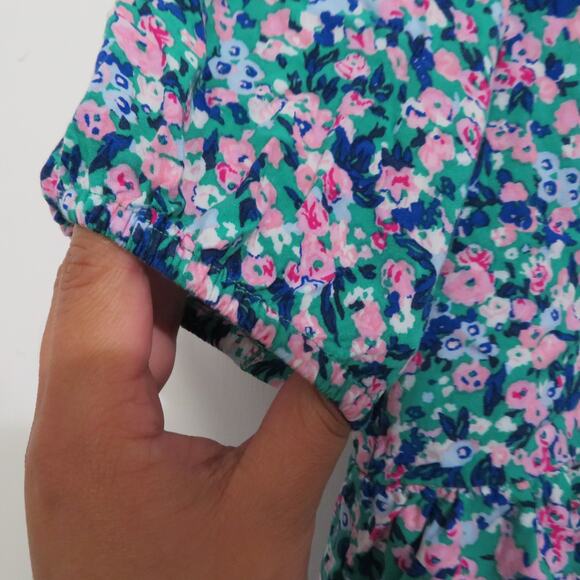 Crewcuts Girls Sz 8 Blue Pink Floral Tiered Midi Dress Puff Sleeves - Picture 4 of 8